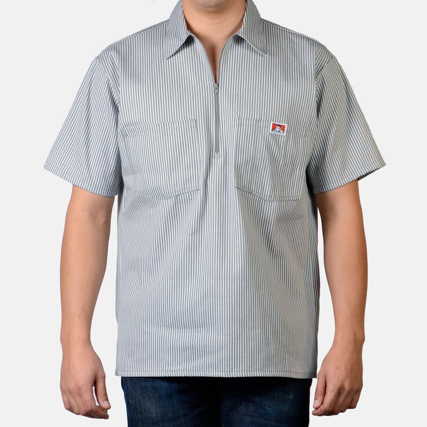 Short Sleeve Striped 1/2 Zip Shirt - Grey Product Image