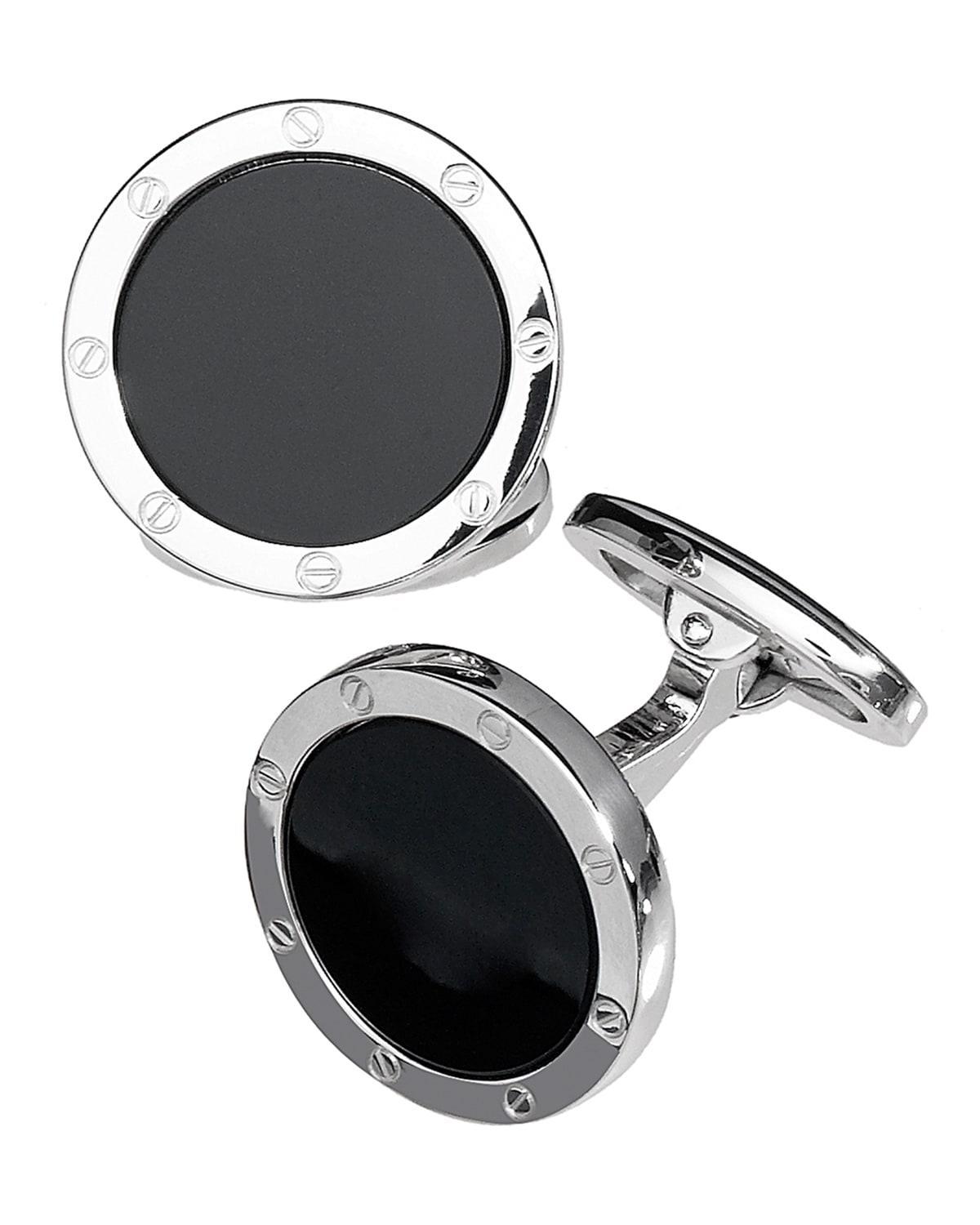 Mens Etched Rivet Round Onyx Cufflinks Product Image