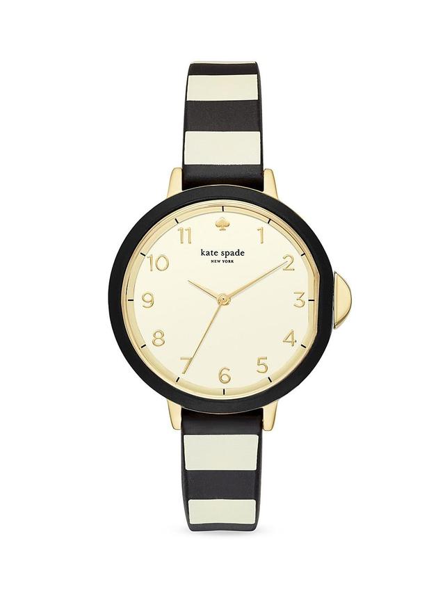 kate spade new york Womens Park Row Black & Ivory Striped Silicone Strap Watch 34mm KSW1313 - Black Product Image