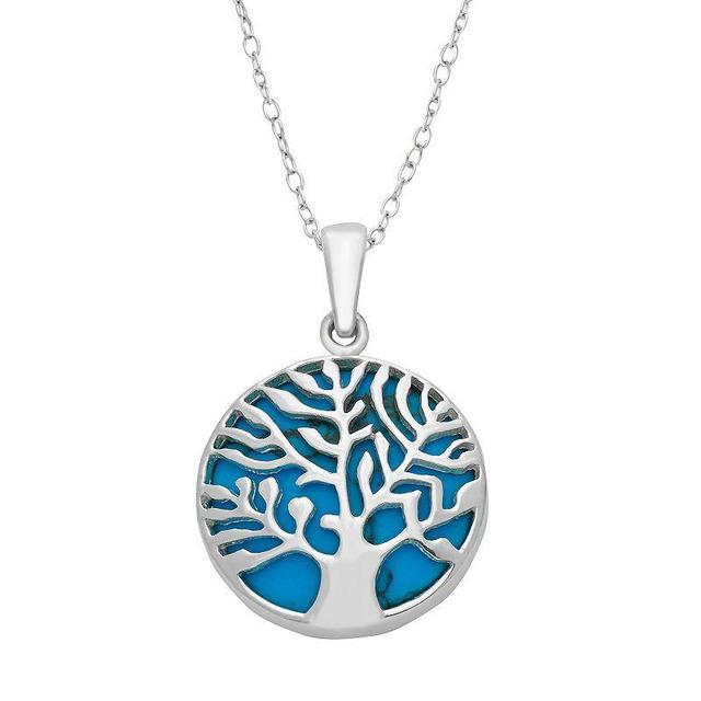 Sterling Silver Simulated Turquoise Reversible Tree of Life Pendant Necklace, Womens Blue Product Image