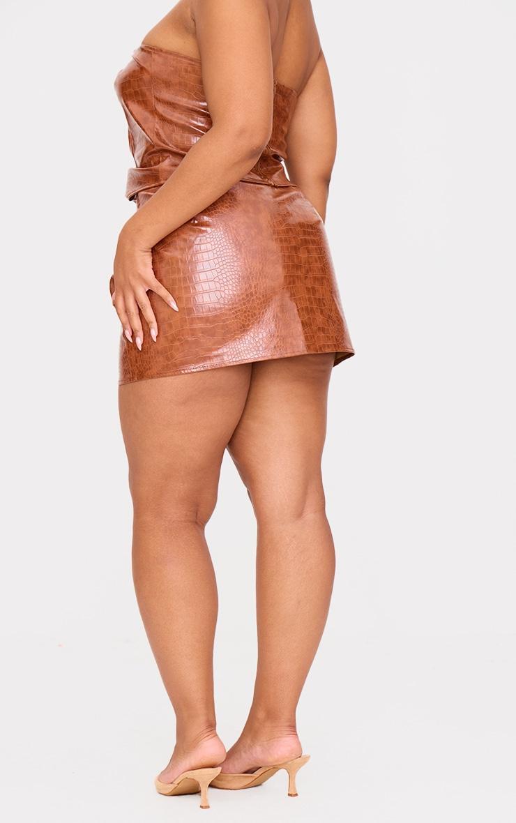 Plus Tan Faux Leather Lace Up Mini Skirt Product Image