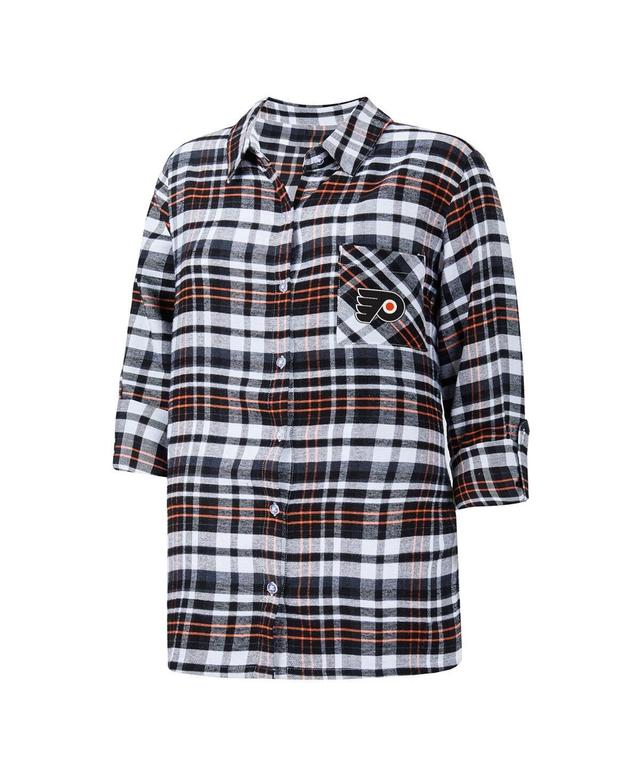 Womens Concepts Sport Black Philadelphia Flyers Mainstay Flannel Full-Button Three-Quarter Sleeve Nightshirt Product Image