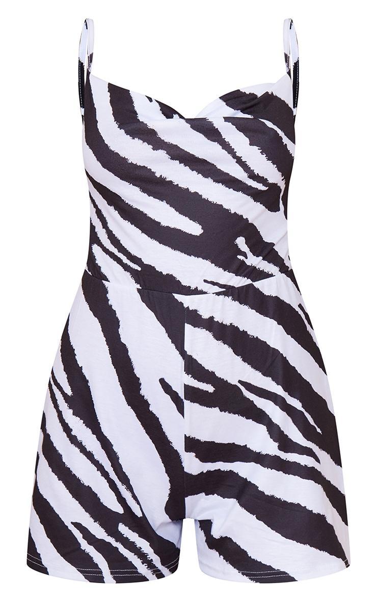 Monochrome Zebra Print Cowl Neck Romper Product Image