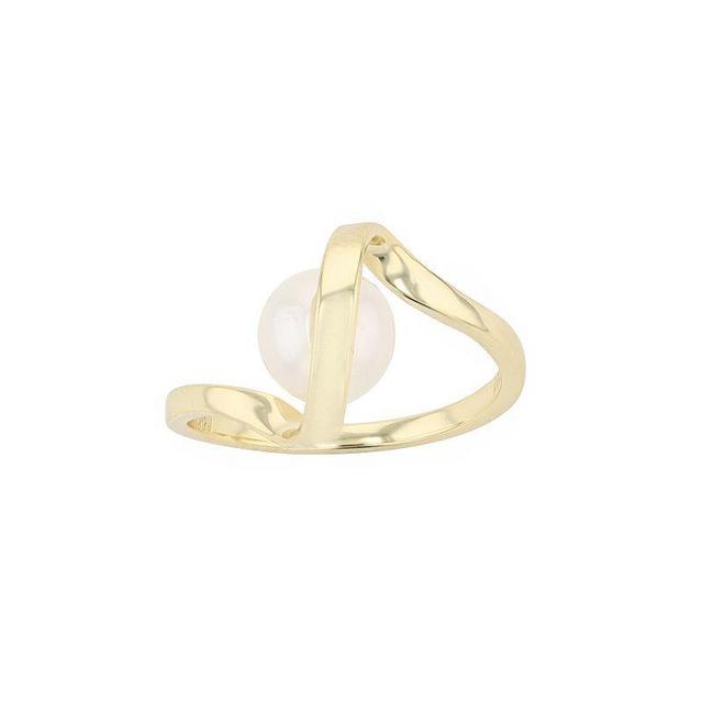 14k Gold Over Silver with 7 mm Freshwater Cultured Pearl Promise Stacking Ribbon Ring, Womens Gold Tone Product Image