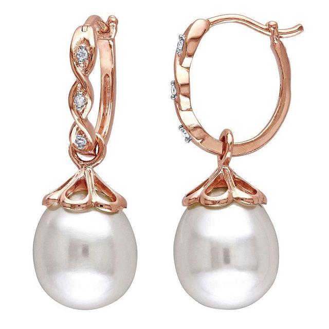 Stella Grace 10k Rose Gold Freshwater Cultured Pearl & Diamond Accent Drop Earrings, Womens, 10k Gold Product Image