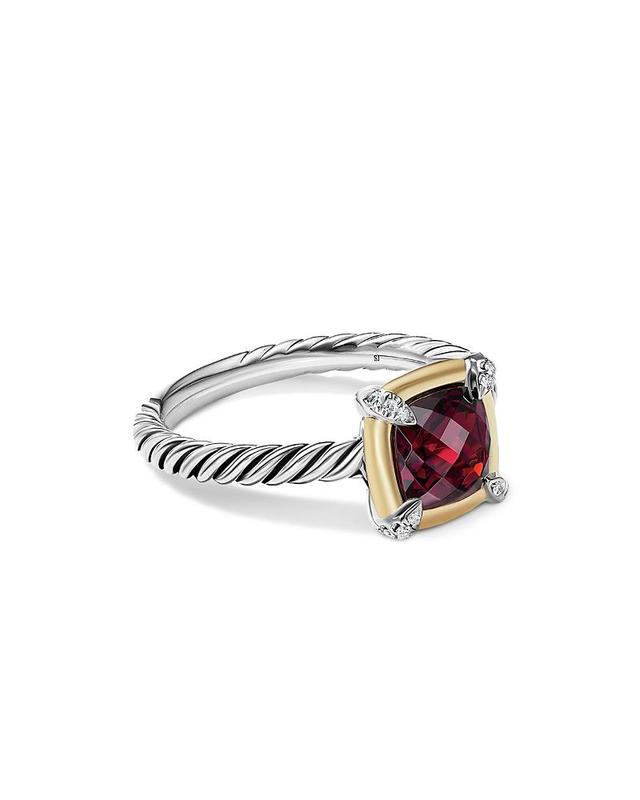 David Yurman 18K Yellow Gold & Sterling Silver Petite Chatelaine Garnet & Diamond Bezel Ring Product Image