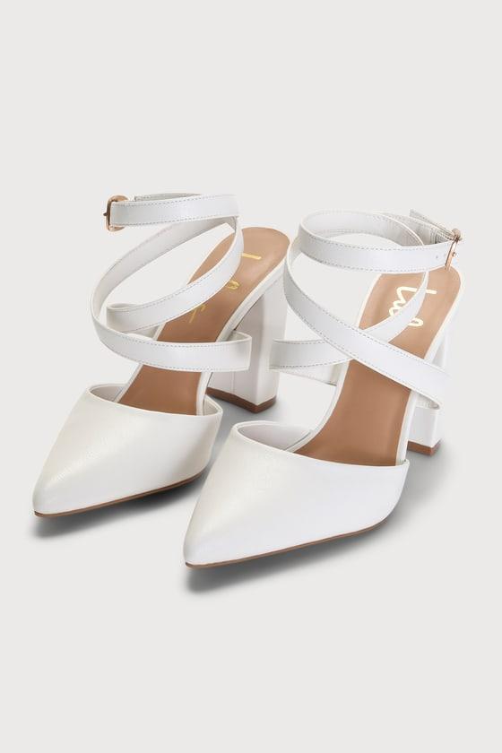 Panzy White Pointed-Toe Ankle Wrap Pumps product image