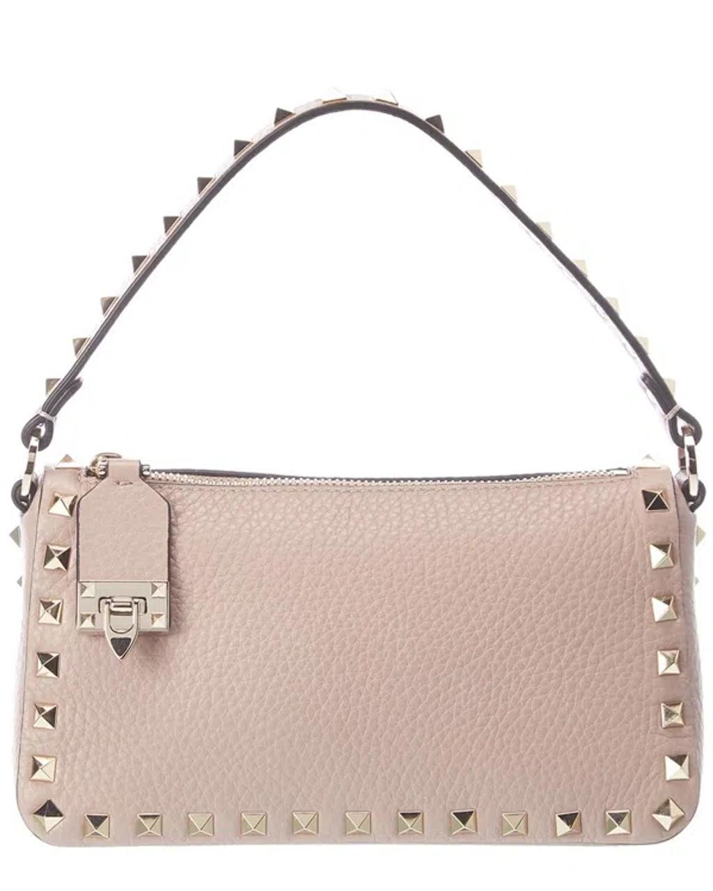 Valentino Rockstud Small Grainy Leather Shoulder Bag In Pink Product Image