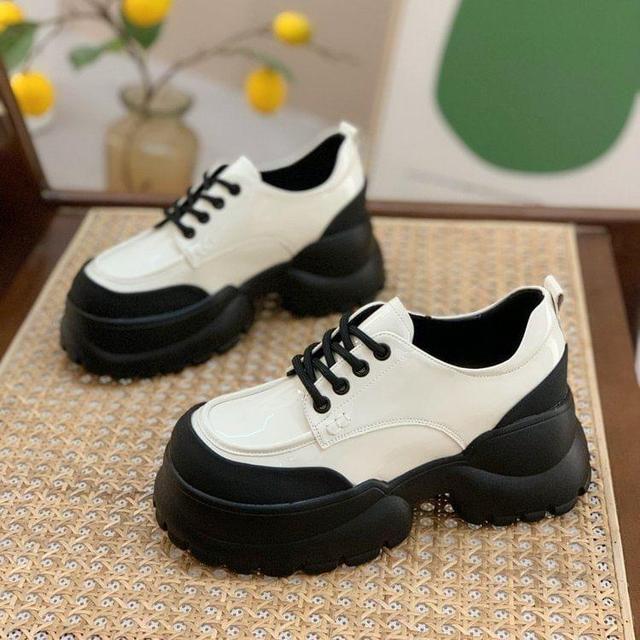 Faux Leather Platform Lace-Up Shoes Product Image