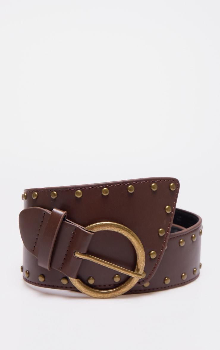 Brown Stud Detail Cross Over Buckle Waist Belt Product Image