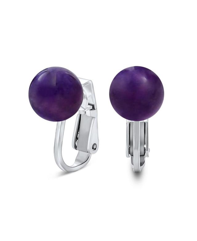 Bling Jewelry Natural Purple Amethyst Round Ball Stud Clip On Earrings For Women Non Piercing .925 Sterling Silver Product Image