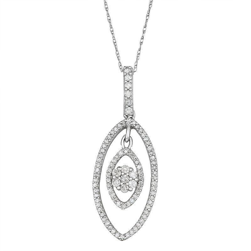 10k White Gold 1/2 Carat T.W. Diamond Double Marquise Pendant, Womens Product Image