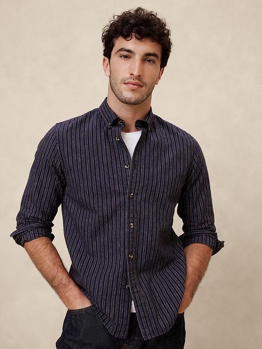 Slim Cotton-Linen Flannel Shirt Product Image