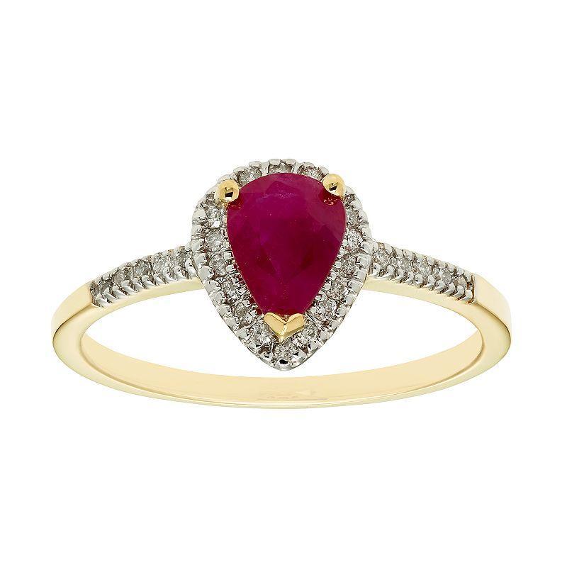 The Regal Collection 14k Gold Ruby & 1/10 Carat T.W. IGL Certified Diamond Teardrop Ring, Womens Yellow Product Image