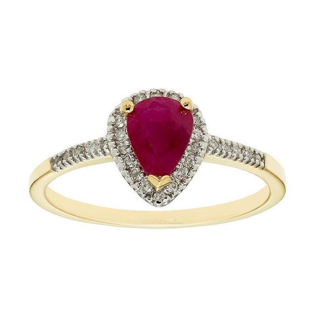 The Regal Collection 14k Gold Ruby & 1/10 Carat T.W. IGL Certified Diamond Teardrop Ring, Womens Red Product Image