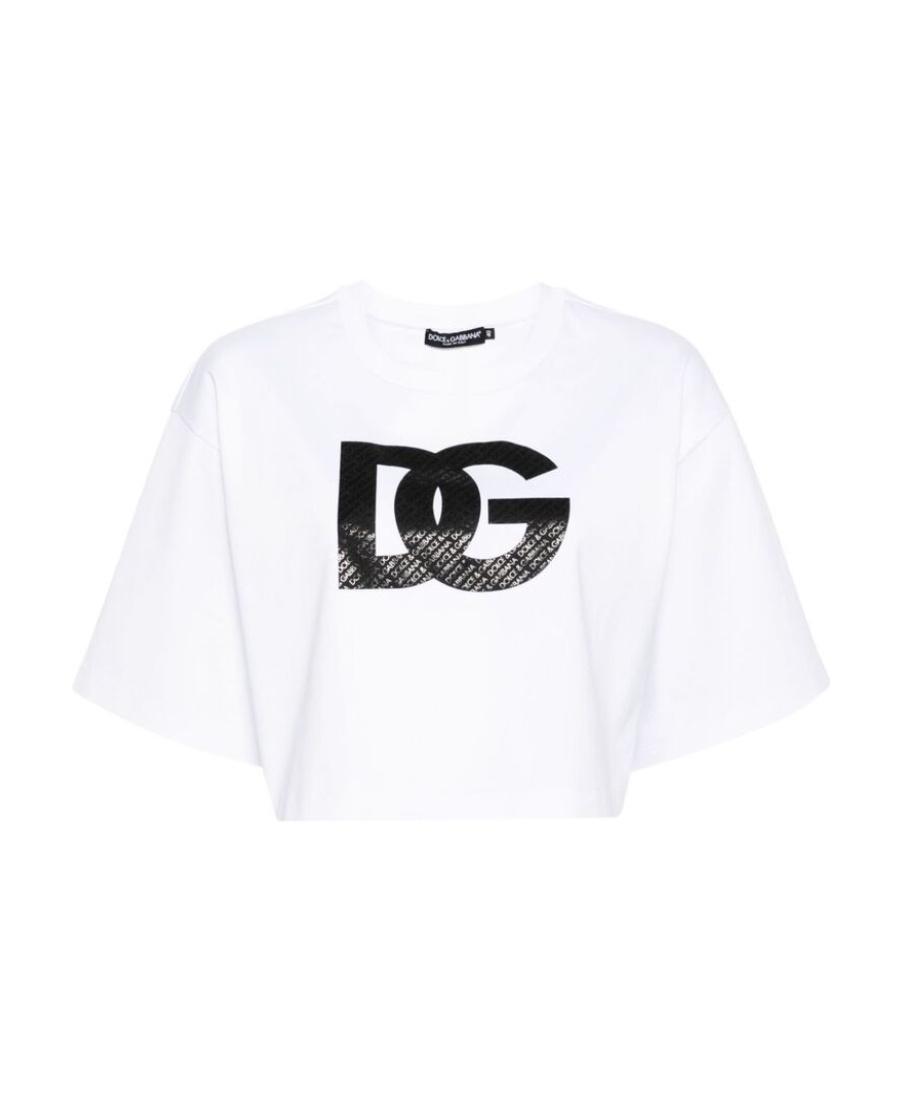 DOLCE & GABBANA Logo-print Cropped T-shirt In White Product Image