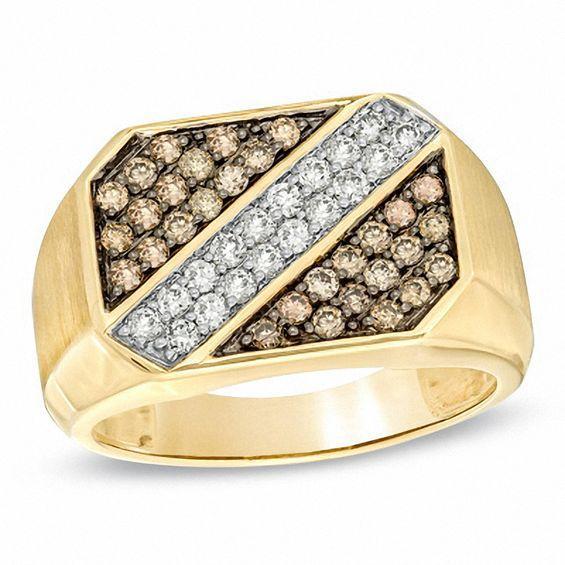 Men's 1 CT. T.w. Enhanced Champagne and White Diamond Ring in 10K Gold Product Image