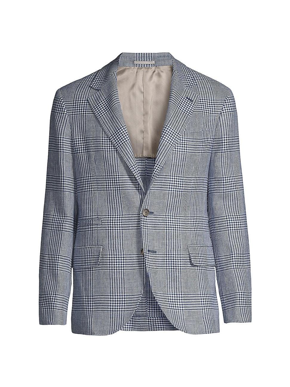 Mens Plaid Linen-Blend Denim Blazer product image