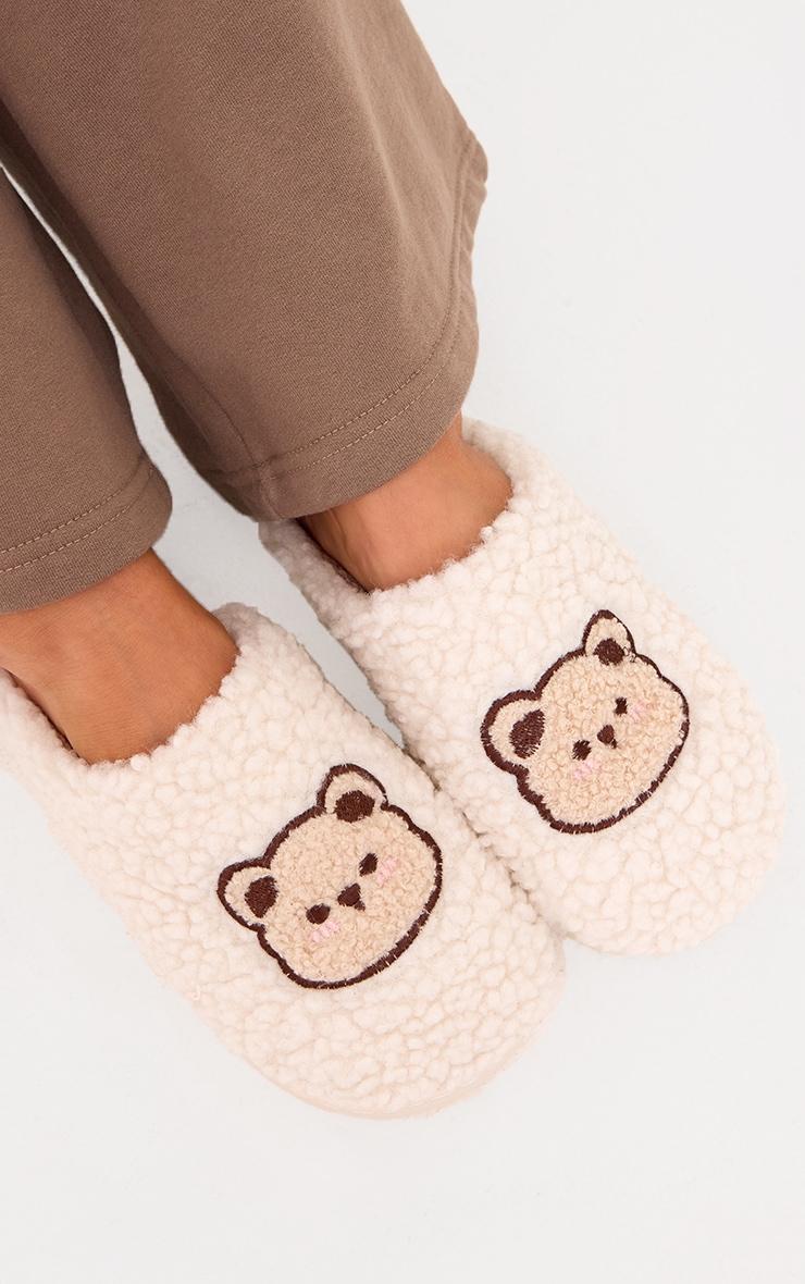 Cream Borg Teddy Slippers Product Image