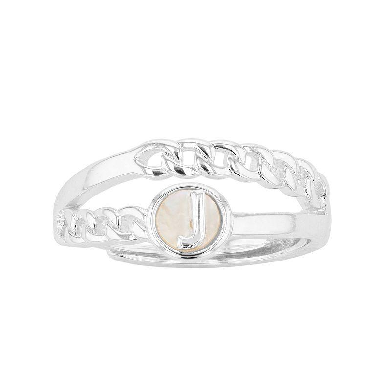 City Luxe Silver Tone Mother-of-Pearl Initial Disk Chain Band Ring, Womens, Silver Tone C Product Image