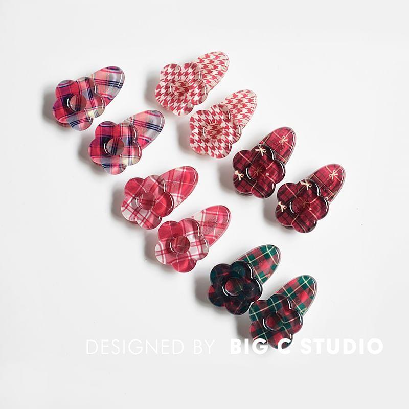 Flower Plaid  Hair Clip Set Product Image