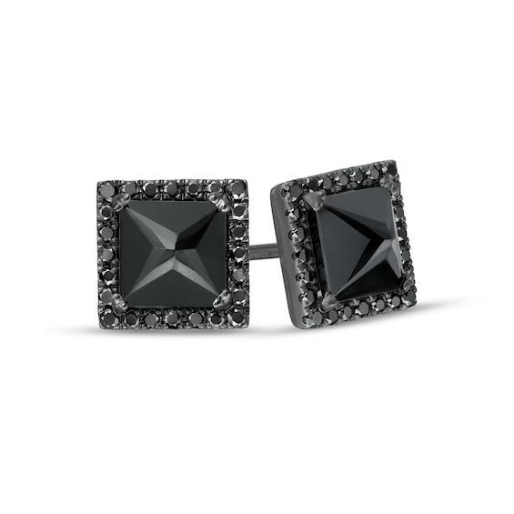 Vera Wang Men Black Spinel and 1/4 CT. T.w. Black Diamond Stud Earrings in Sterling Silver with Black Rhodium Product Image