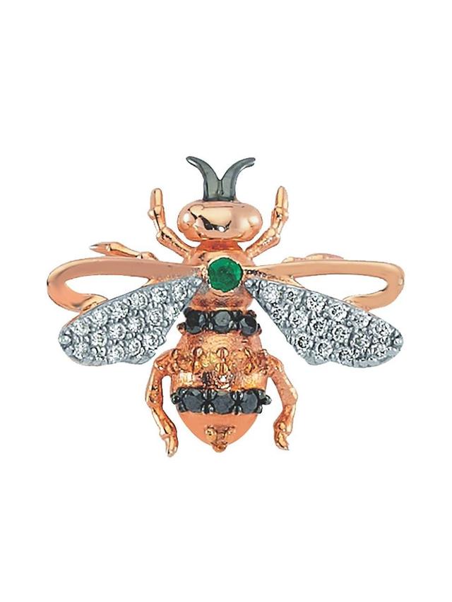 Womens Honey Bee 14K Rose Gold, Emerald, Sapphire & Diamond Earring Product Image