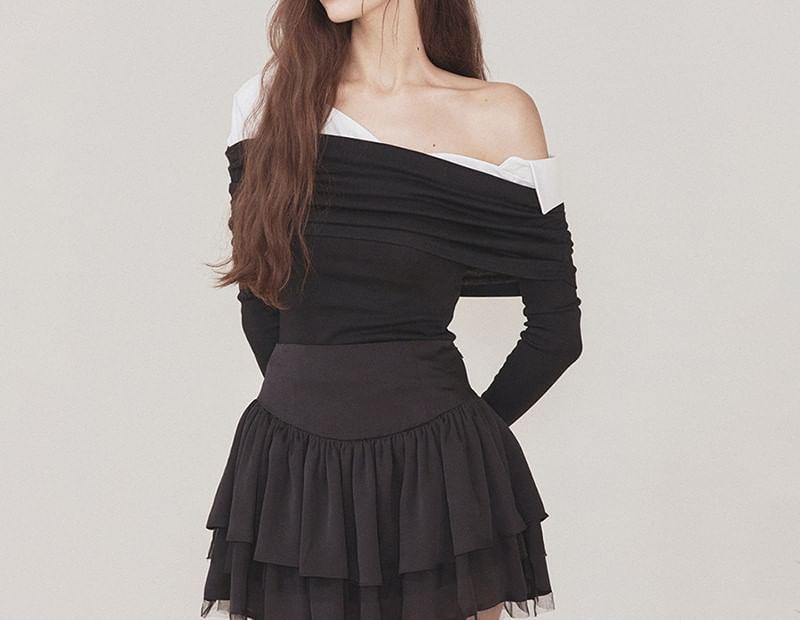 Long-Sleeve Off Shoulder Crop Top Product Image