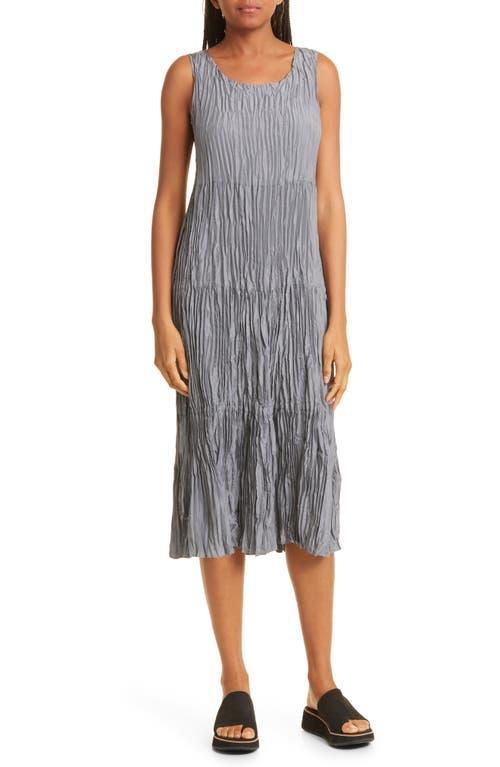 Eileen Fisher Tiered Pleated Silk Midi Dress Product Image