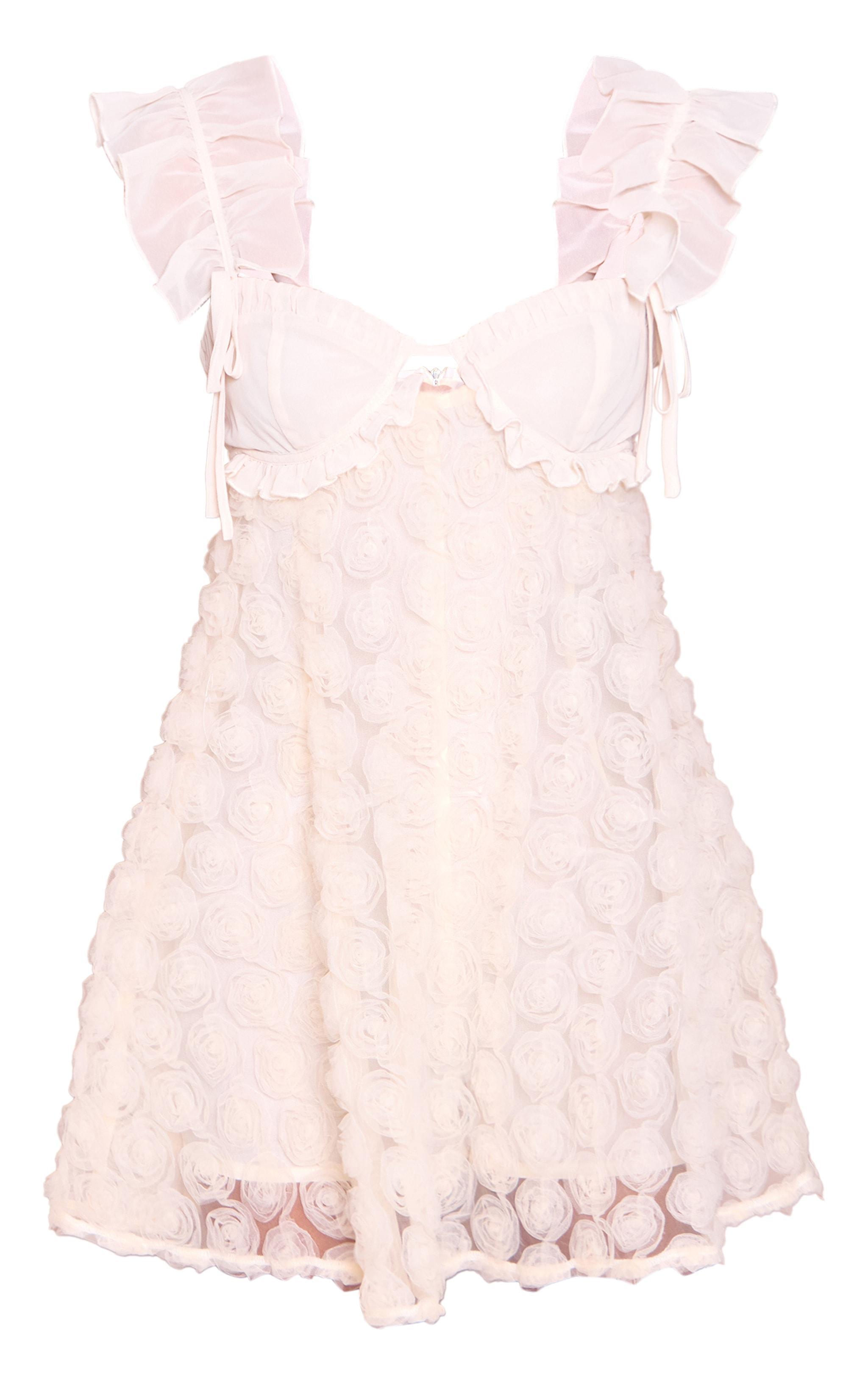 Cream Rose Organza Frill Strap Skort Romper Product Image