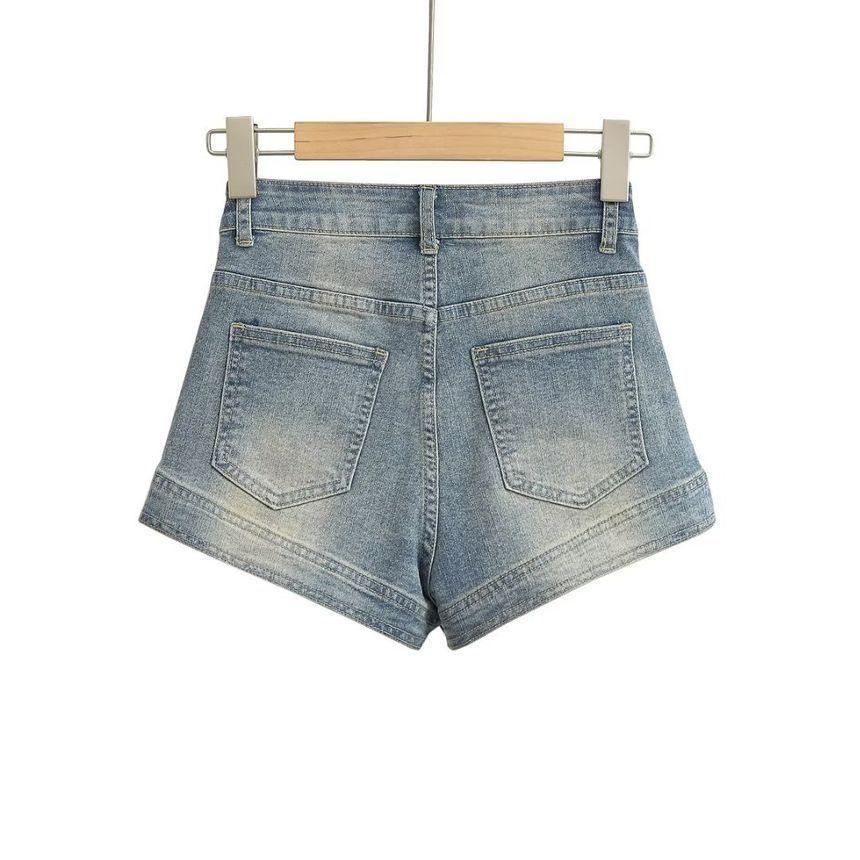 Mid Rise Washed Denim Shorts Product Image