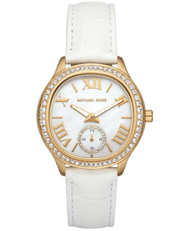 Michael Kors Womens Sage Three-Hand White Croco Embossed Leather Watch 38mm - White Product Image