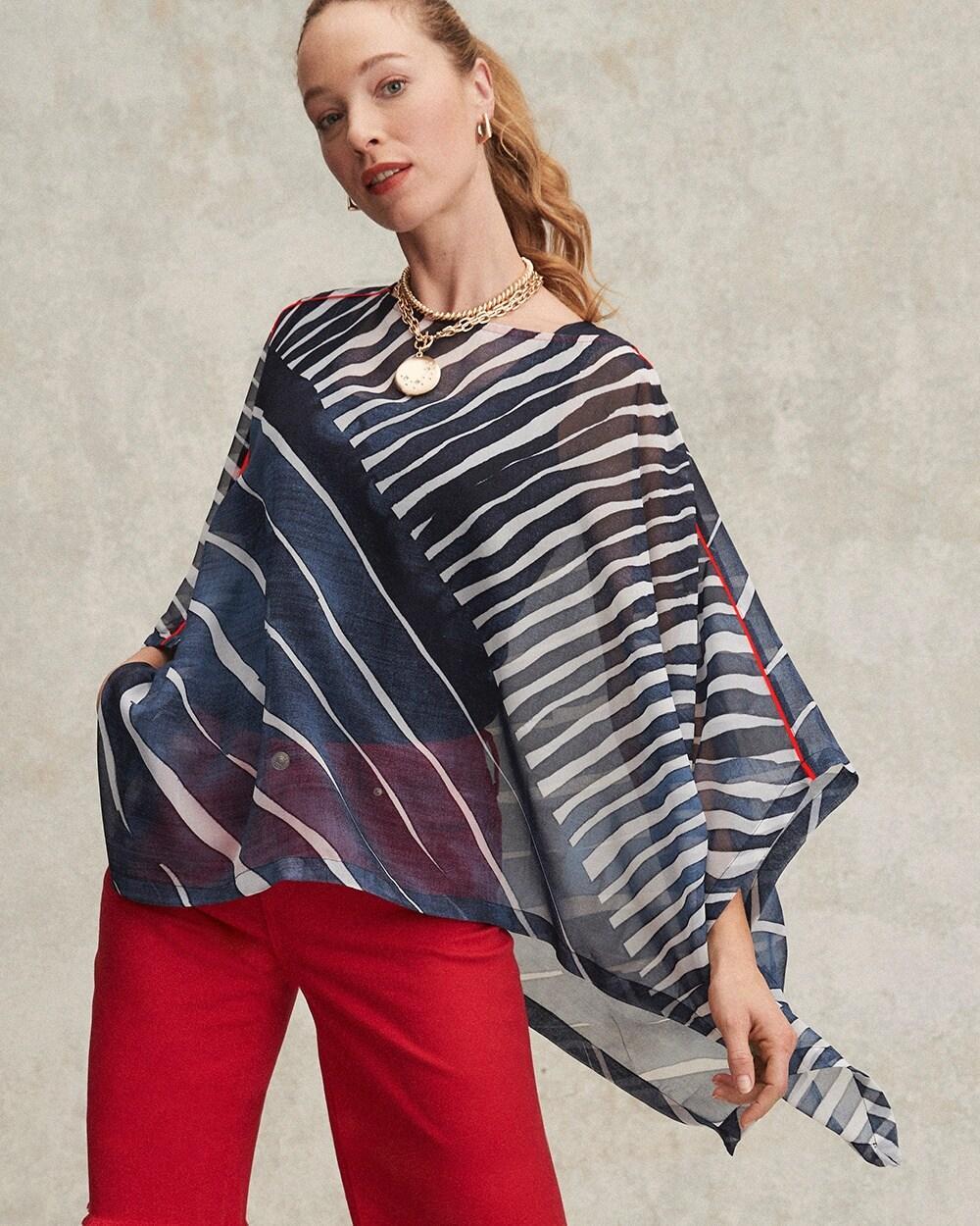 Chiffon Abstract Lines Poncho Product Image