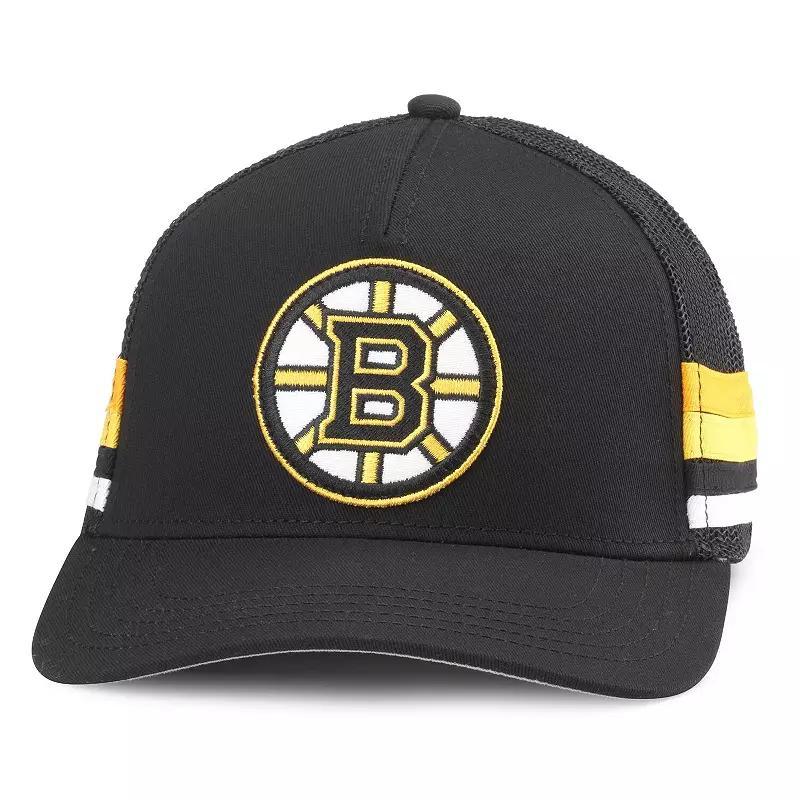 Mens American Needle Black Boston Bruins HotFoot Stripes Trucker Adjustable Hat Product Image