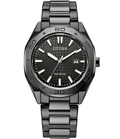 Citizen Mens Eco Drive Weekender Three Hand Gray Tone Stainless Steel Watch Product Image