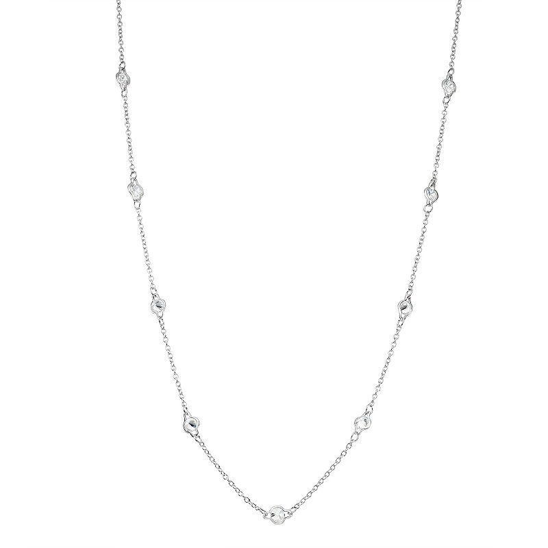 Sterling Silver Cubic Zirconia Long Station Necklace, Womens Product Image