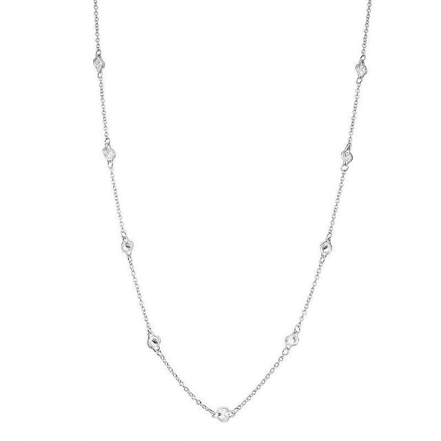 Sterling Silver Cubic Zirconia Long Station Necklace, Womens Product Image