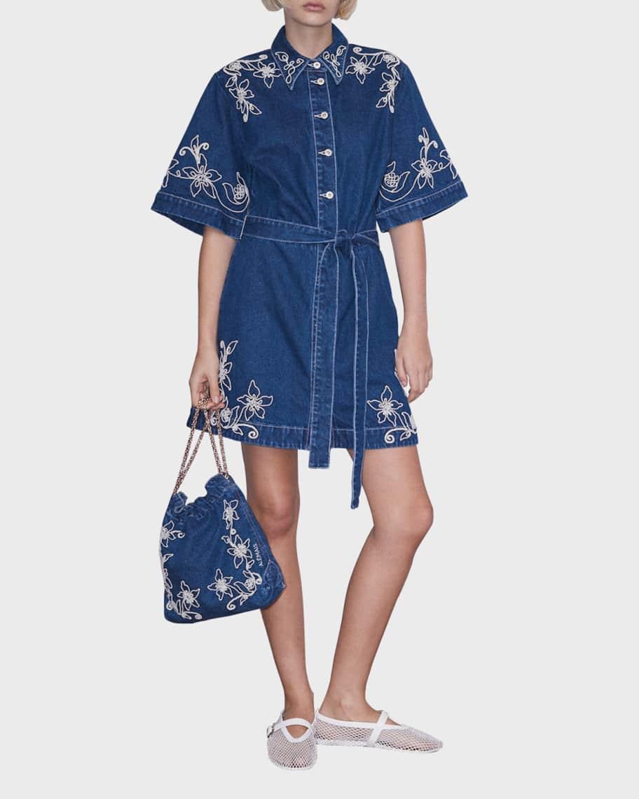 Carmen Belted Floral Denim Mini Dress Product Image