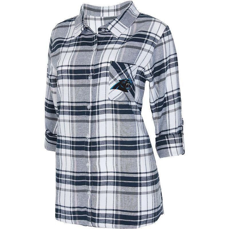 Womens Concepts Sport Charcoal/Gray Carolina Panthers Accolade Flannel Long Sleeve Button-Up Nightshirt Product Image