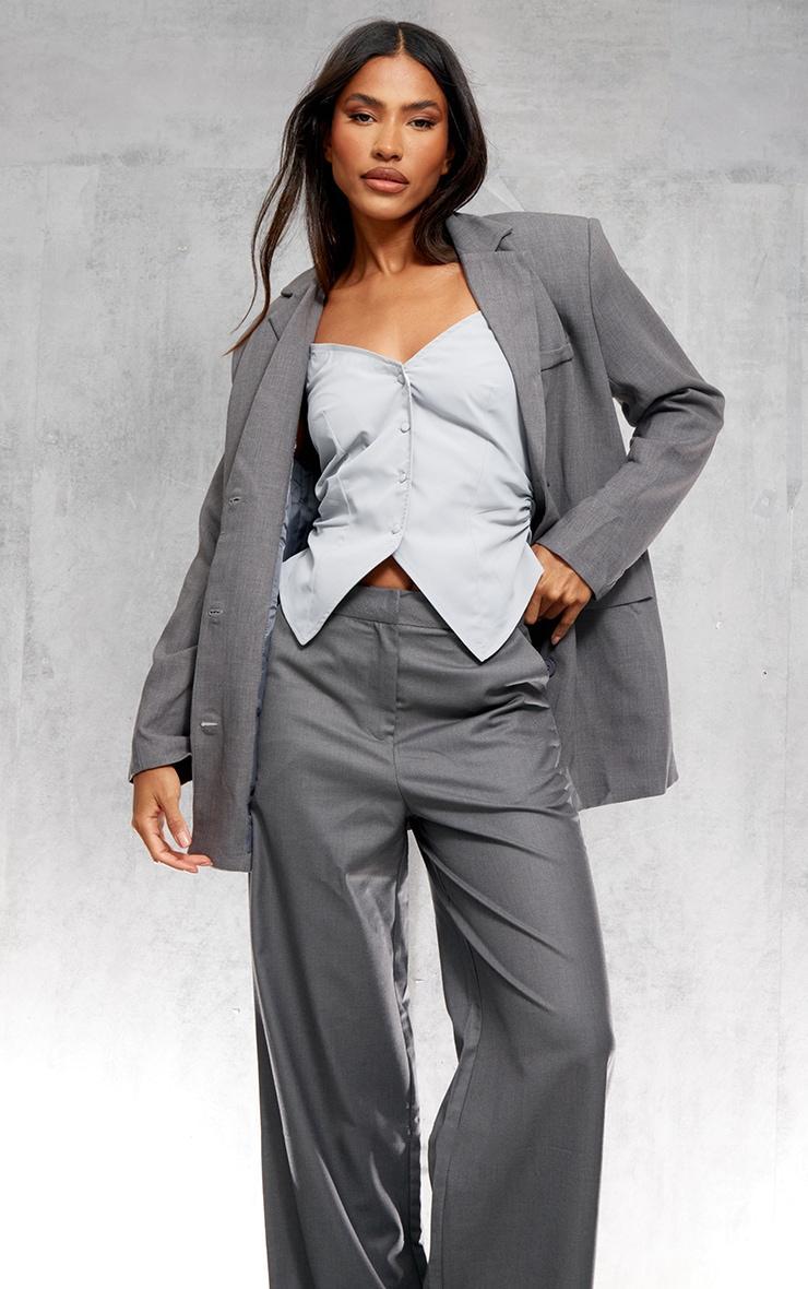 Grey Textured Look Shoulder Padded Oversized Blazer Product Image