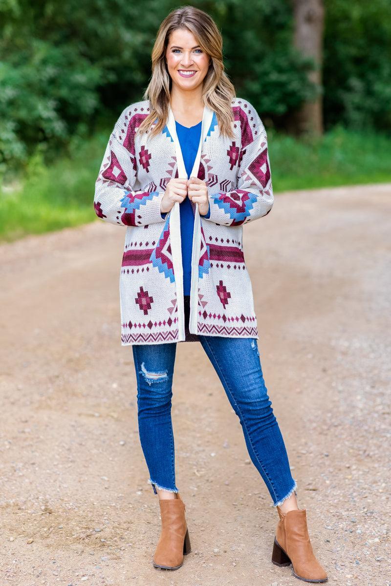 Cream Multicolor Aztec Cardigan Product Image