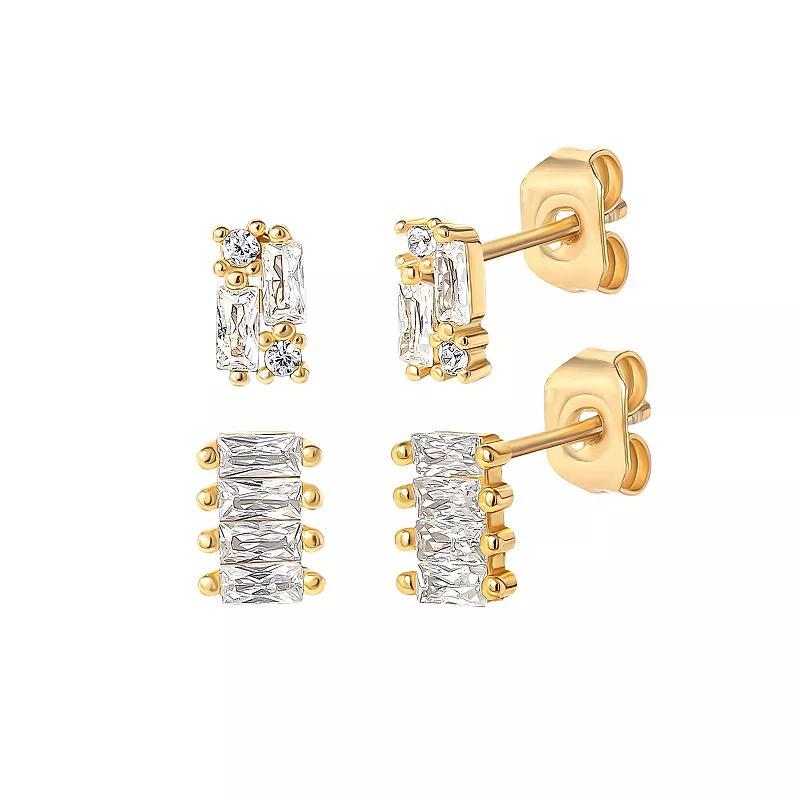 Style Your Way Gold Over Silver Cubic Zirconia 2-piece Stud Earrings Set, Womens, Gold Tone Product Image