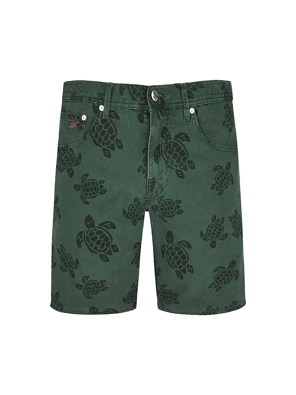 Mens Garonne Sea-Turtle-Print Stretch-Denim Shorts Product Image