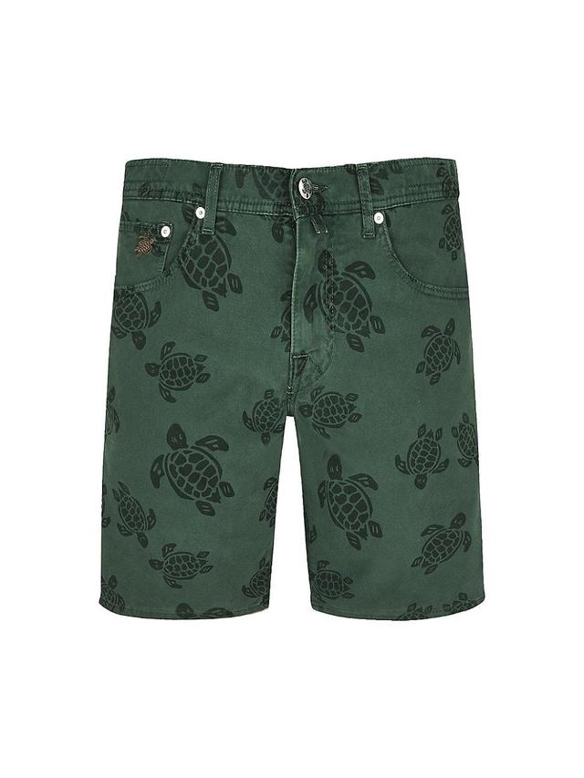 Mens Garonne Sea-Turtle-Print Stretch-Denim Shorts Product Image