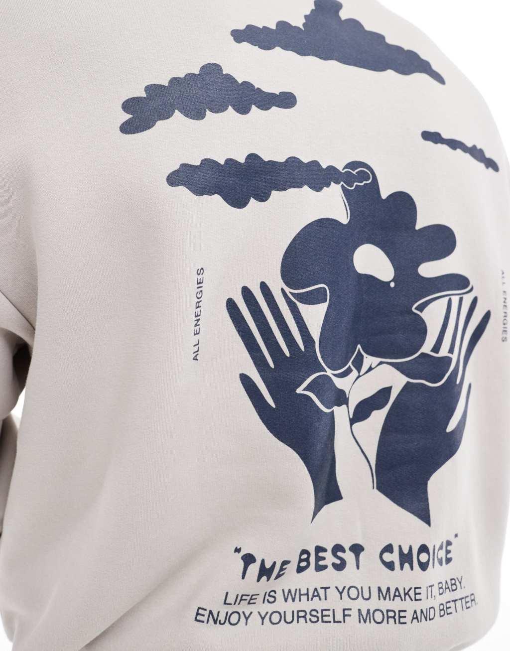 Bershka hands printed hoodie in ecru  Product Image