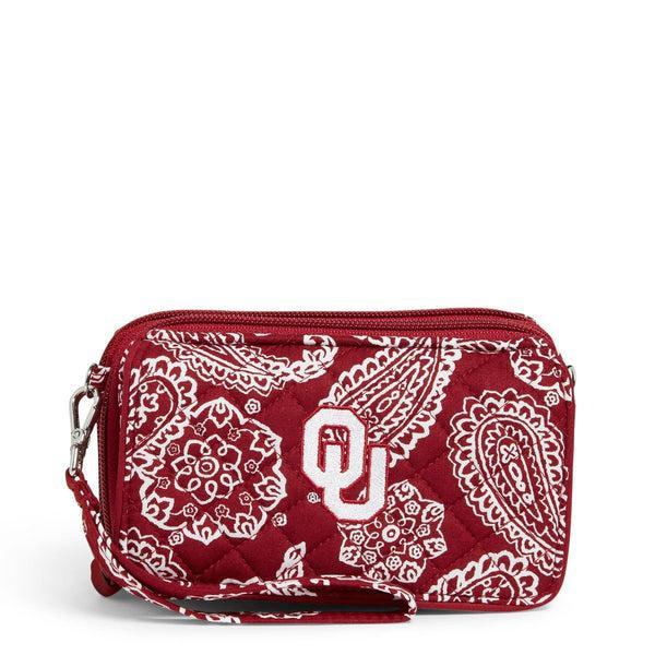 Vera Bradley Collegiate RFID All in One Crossbody Bag Women in Cardinal/White Bandana with University of Oklahoma Logo Red/White Product Image