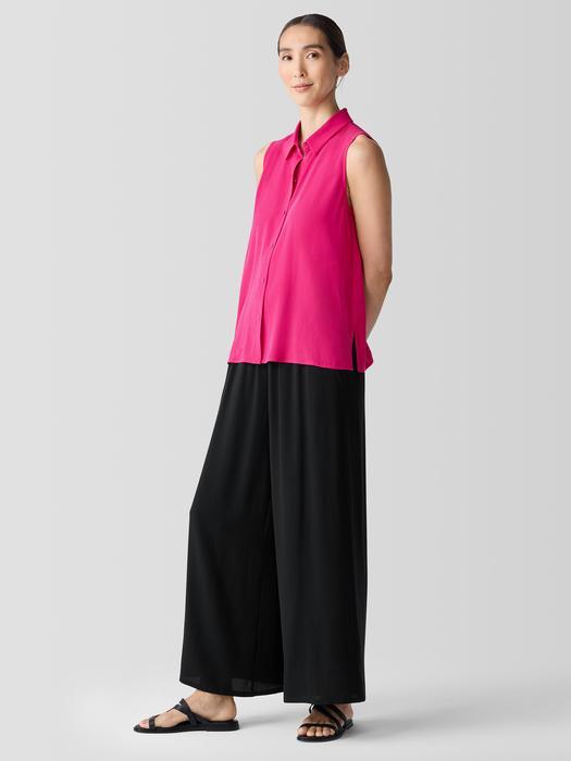 EILEEN FISHER Silk Georgette Crepe Classic Collar Sleeveless Shirtfemale Product Image