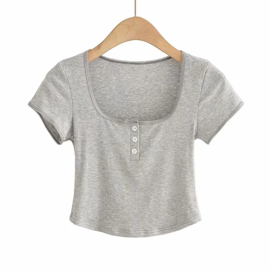 Short-Sleeve Lace Trim T-Shirt Product Image