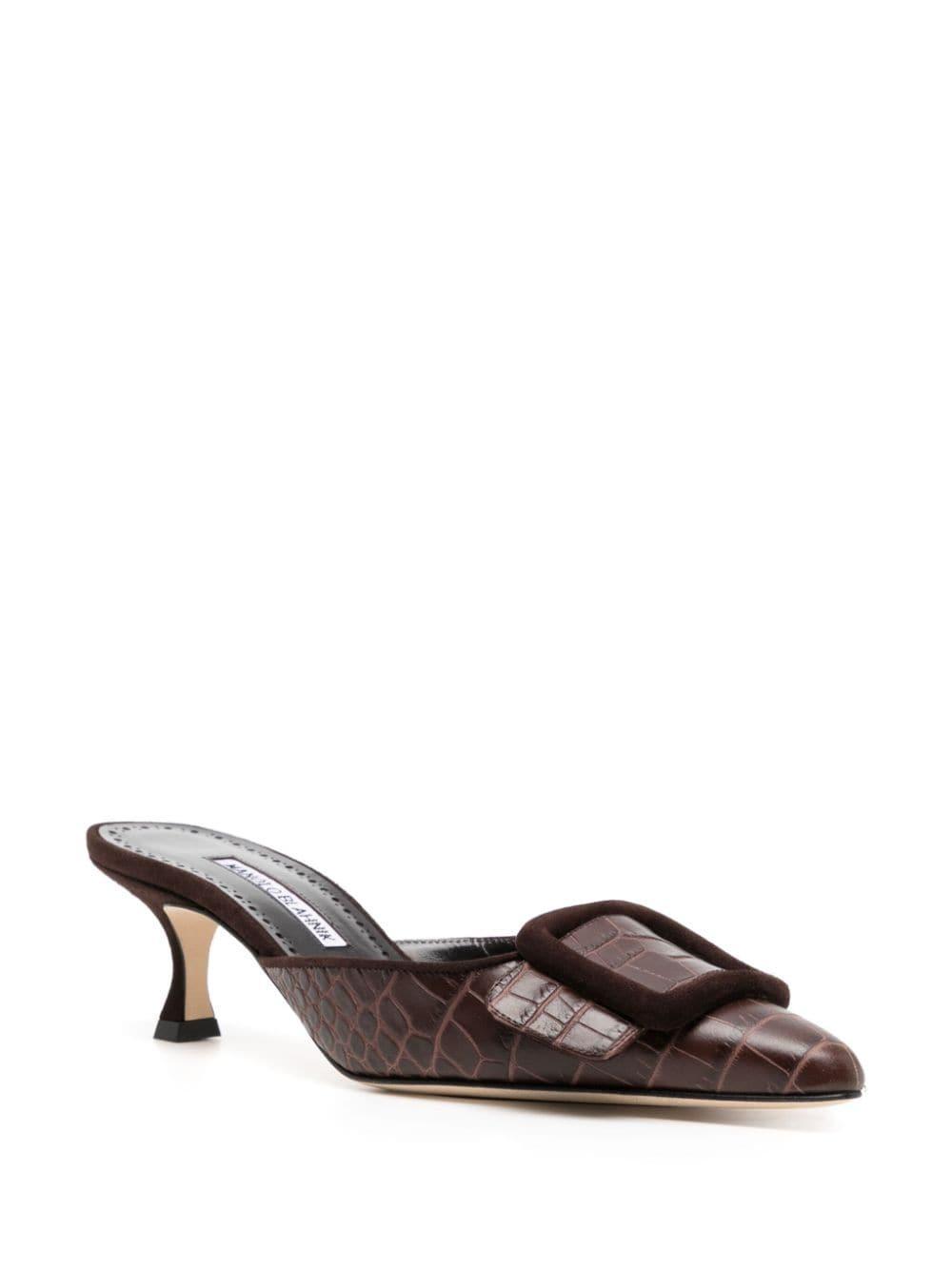 MANOLO BLAHNIK Maysale Croco Buckle Mule Pumps In Brown Product Image