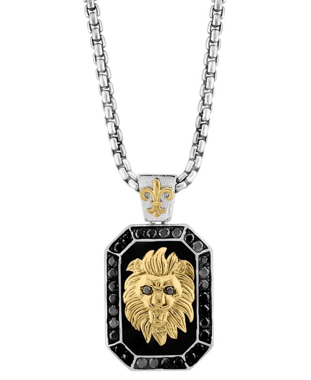 Effy Mens Onyx & Black Spinel (1-1/5 ct. t.w.) Lion Dog Tag 22 Pendant Necklace in Sterling Silver & 14k Gold-Plate Product Image